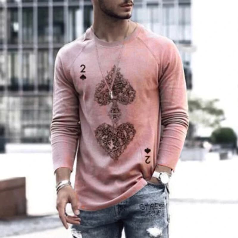 3XL Men's Elastic T-Shirt: Casual Long Sleeve O Neck Pullover Top for Fashionable Males; Print Design on Man Clothing - Brand Tee