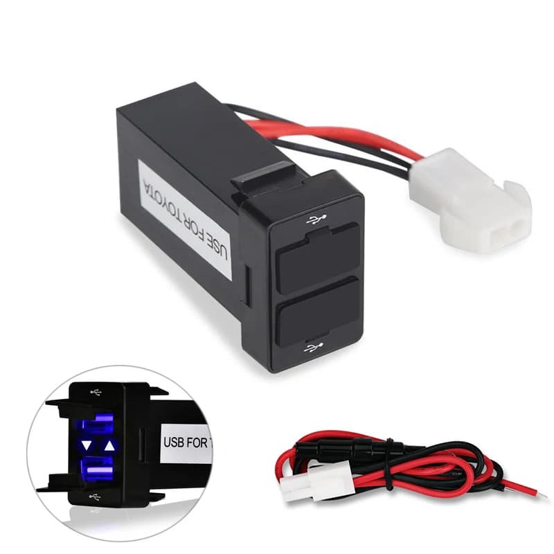 Toyota 12V 24V Dual USB Car Charger | 2.1A 2 Port Interface | Auto Power Adapter | Dashboard Socket | Car Modification