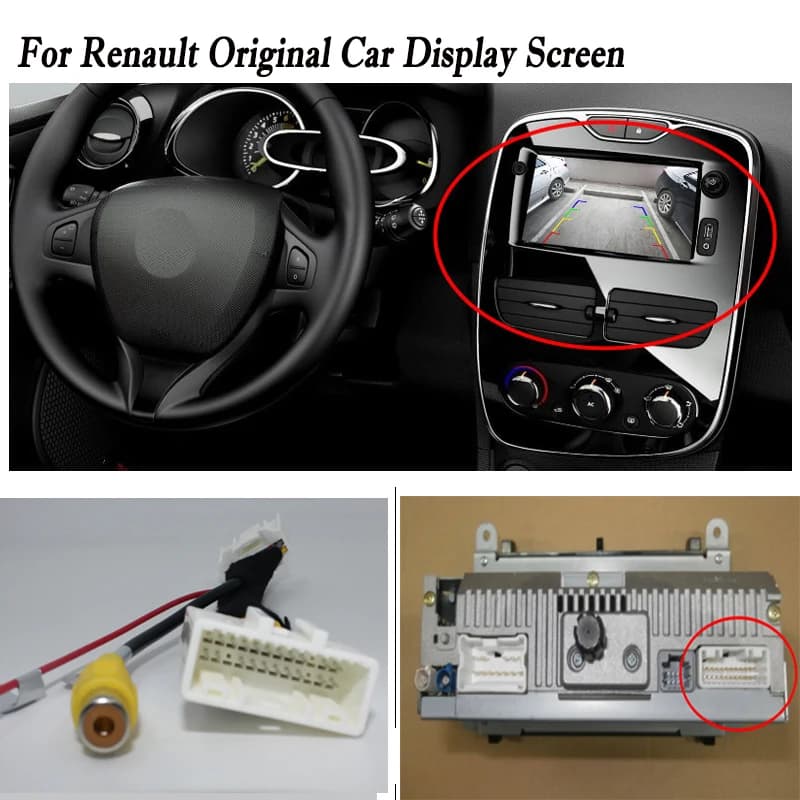 Backup Camera for Renault Captur Kaptur (2013-2017) with OEM Screen Cable Adapter and 24 Pins Wire RCA for Reversing