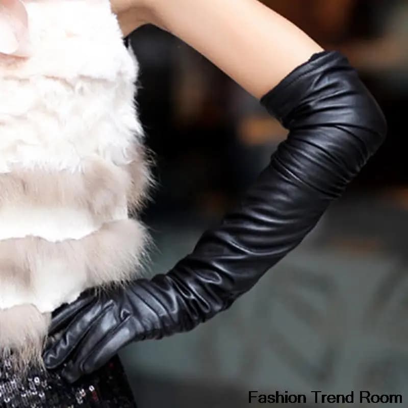 Women's Faux Leather Long Gloves - Warm Outdoor Fashion Gloves in 2 Colors - Sexy Design - Free Shipping