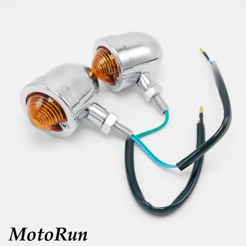 2-Pack Chrome Vintage-style Amber Light Turn Signals Indicators Blinkers for Harley-Davidson, Honda, and Kawasaki