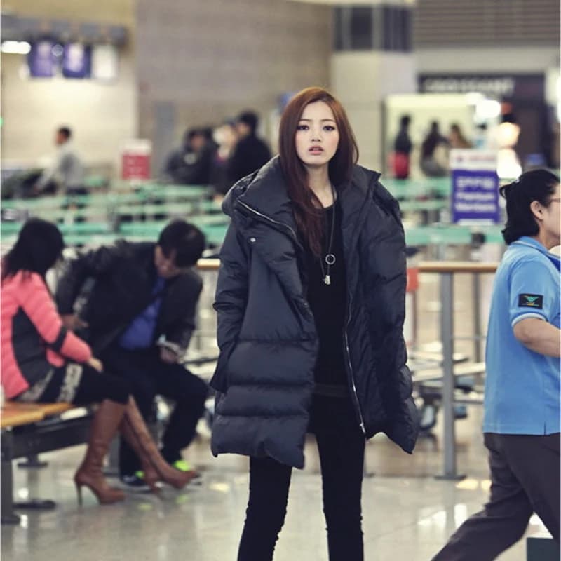 Black Navy Blue Puffer Down Jackets Casual Style Large Size Winter Coats for Women