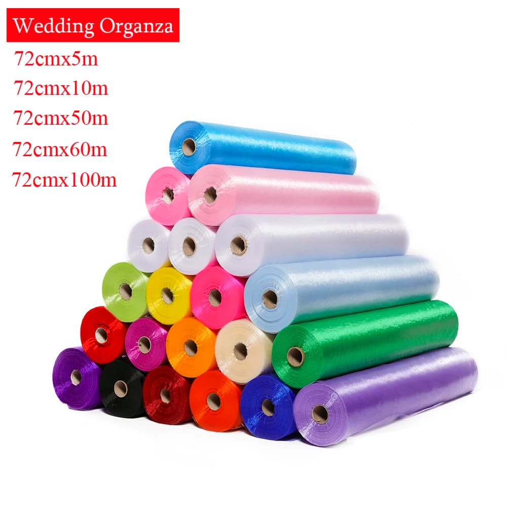 Crystal Sheer Organza Fabric Table Runner Chair Sashes Bow - Wedding Decor for Event Party Supplies (72CM Width, 5/10/20/50/60/100m)