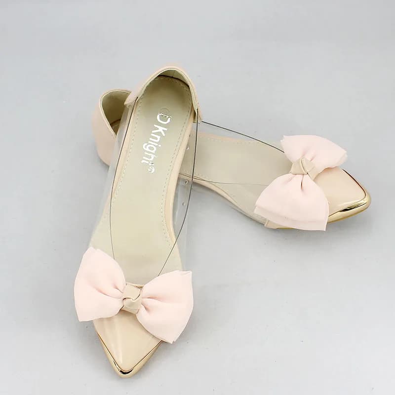Size 35-40 Pink Big Bow Pointed Toe Slip-on Women Ballet Flats with Fashion Metal Toe