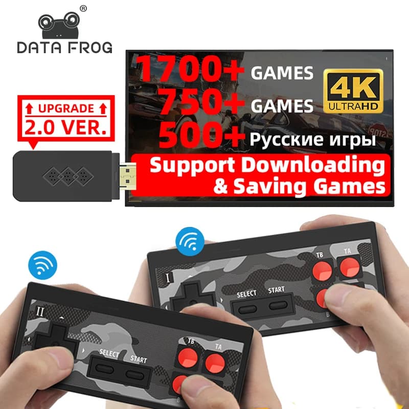 Data Frog USB Wireless Handheld TV Video Game Console - 1700 Classic Games, 4K 8 Bit Mini Console with HD Output