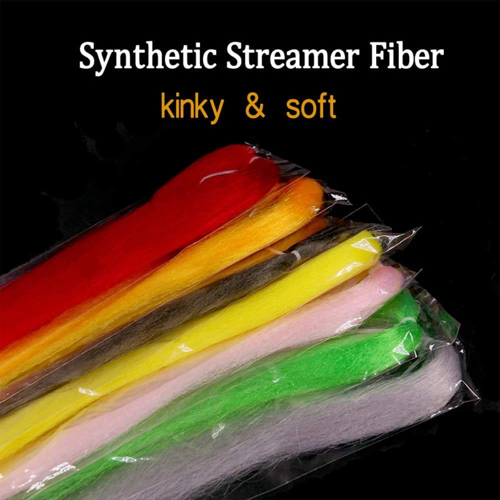 Bimoo Kinky Soft Synthetic Fly Tying Streamer Fiber for Bait Fish Jig Head Tying Material in Pink, Chartreuse, Red, Orange, Yellow
