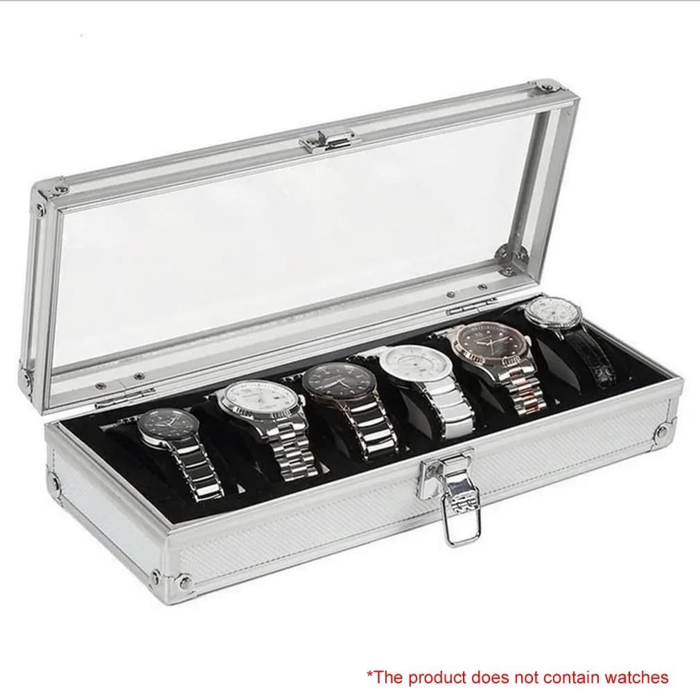 Metal Watch Display Case - 6/12 Grid Slots Wrist Watch Storage Organizer, Jewelry Display Box