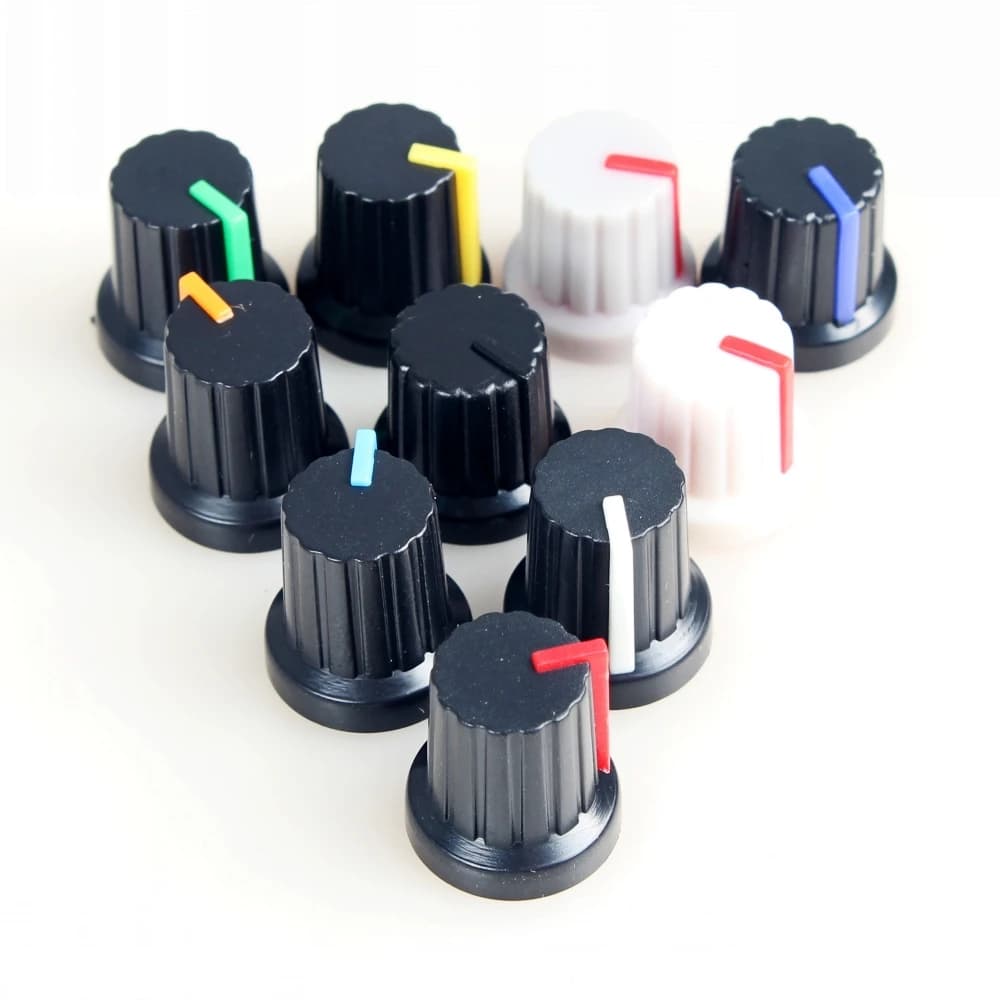 10 Pieces Plastic Threaded Knurled Potentiometer Knobs Caps with Rotary Encoder | 6mm Shaft Hole Diameter | Volume Control Knobs