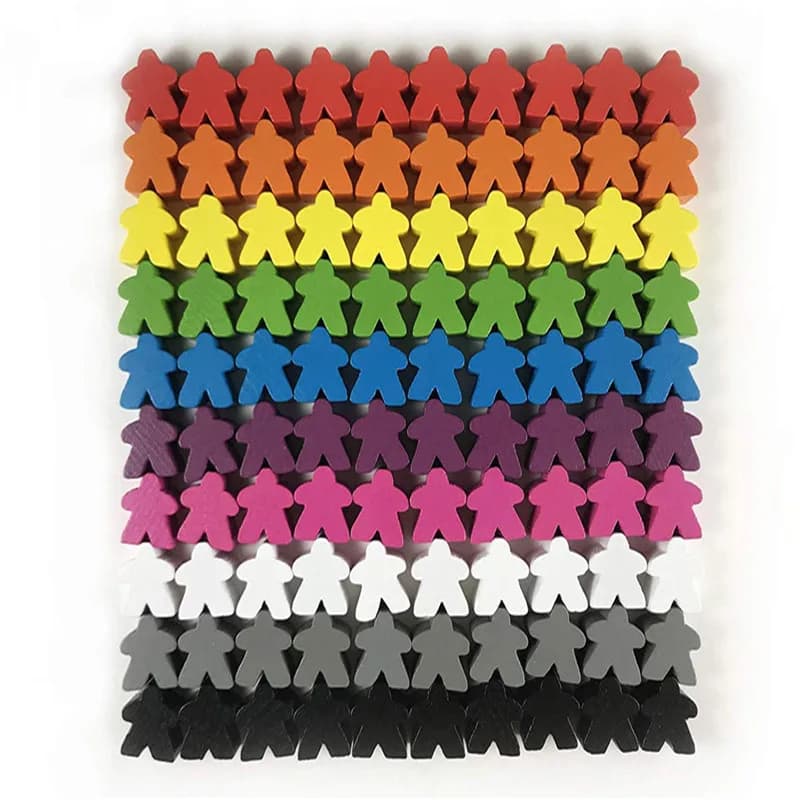 Set of 100 16mm Wooden Meeples in 14 Vibrant Colors - Ideal Replacement Pawns, Tabletop Gaming Components, and Board Game Upgrade Accessories